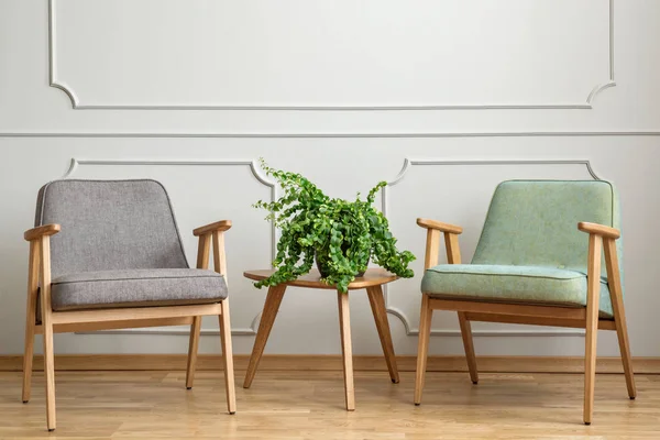 Foto Real Una Pequeña Mesa Con Una Planta Entre Dos —  Fotos de Stock