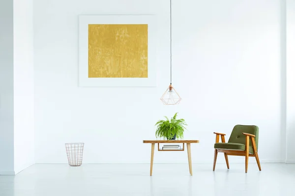 Lamp Table Fern Next Green Armchair White Interior Yellow Painting — Stock Photo, Image