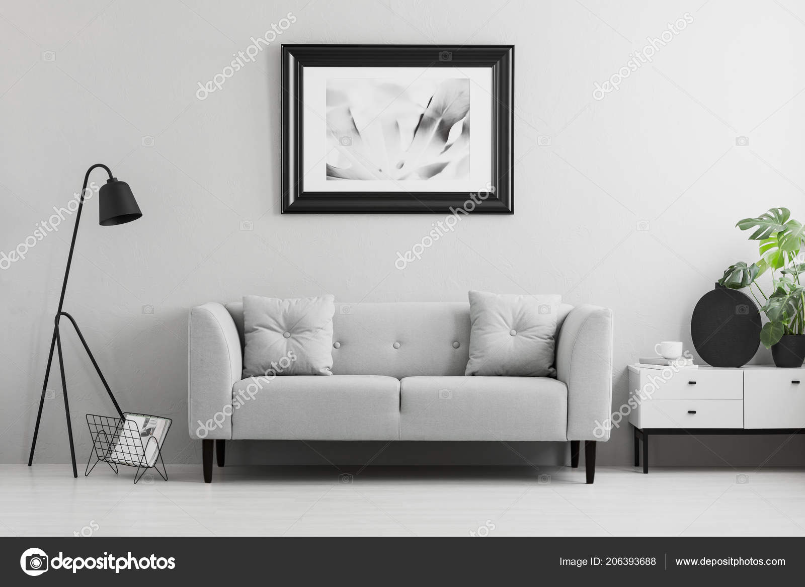 Framed Photo Wall Fancy Gray Sofa Cushions Minimalist Living Room