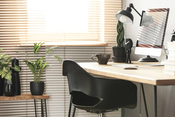 Echtes Foto Mit Nahaufnahme Der Home Office Ecke Wohnzimmer Mit — Stockfoto