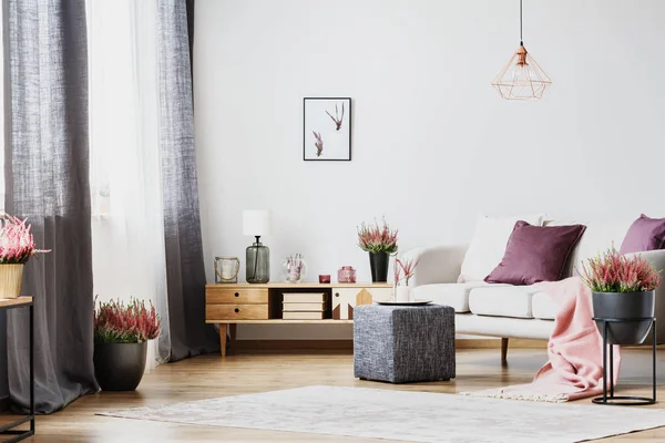 Ahşap dolap ve heather ile bir oturma odası iç beyaz kanepe 