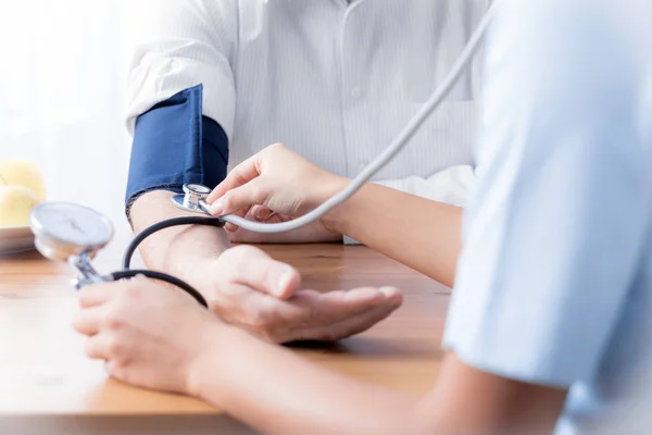 Close Nurse Stethoscope Checking Blood Pressure Senior Person — Stock Photo, Image