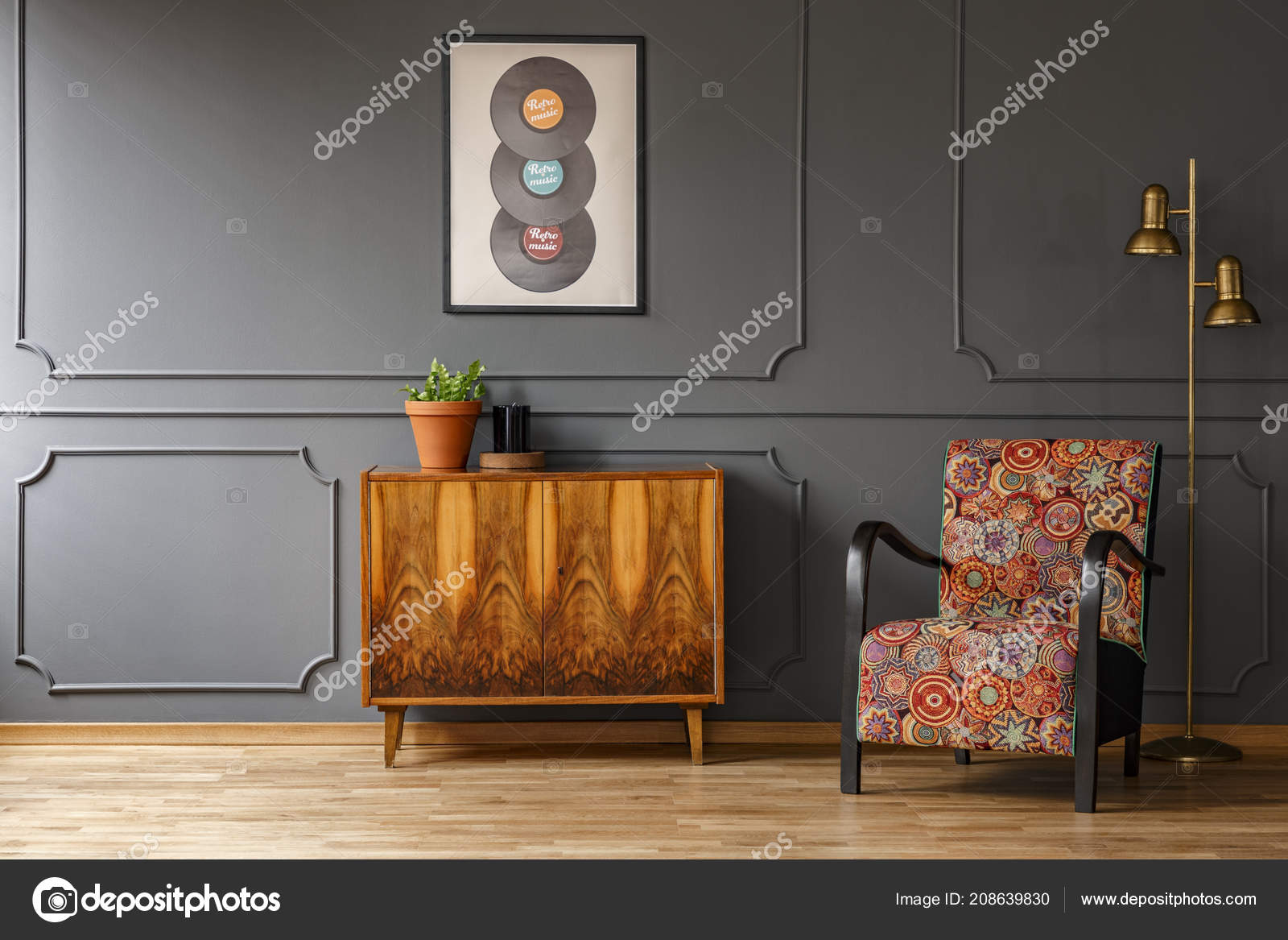 Real Photo Wooden Retro Cupboard Fresh Plant Candle Standing