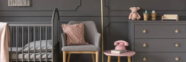 Moderne Grijze Fauteuil Door Een Elegante Muur Met Lambrisering Tussen — Stockfoto