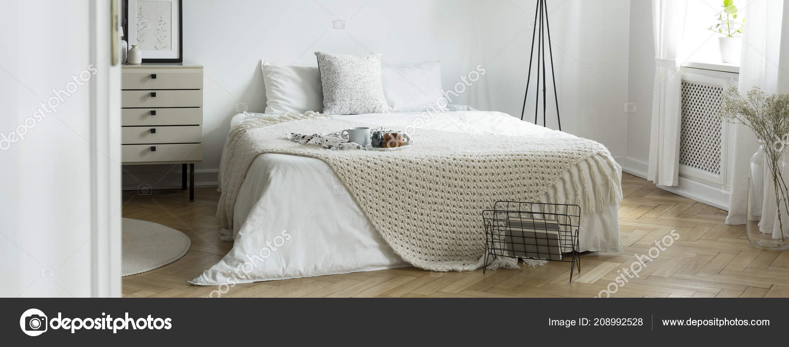 King Size Bed White Bedding Knit Coverlet Croissant Coffee Mug