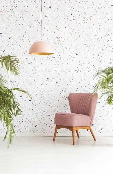 Fauteuil Simple Lustre Feuilles Plantes Posés Sur Mur Pointillés Intérieur — Photo