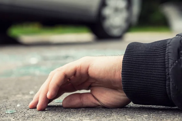 Close Hand Dead Person Collision Car Road — Stock Photo, Image