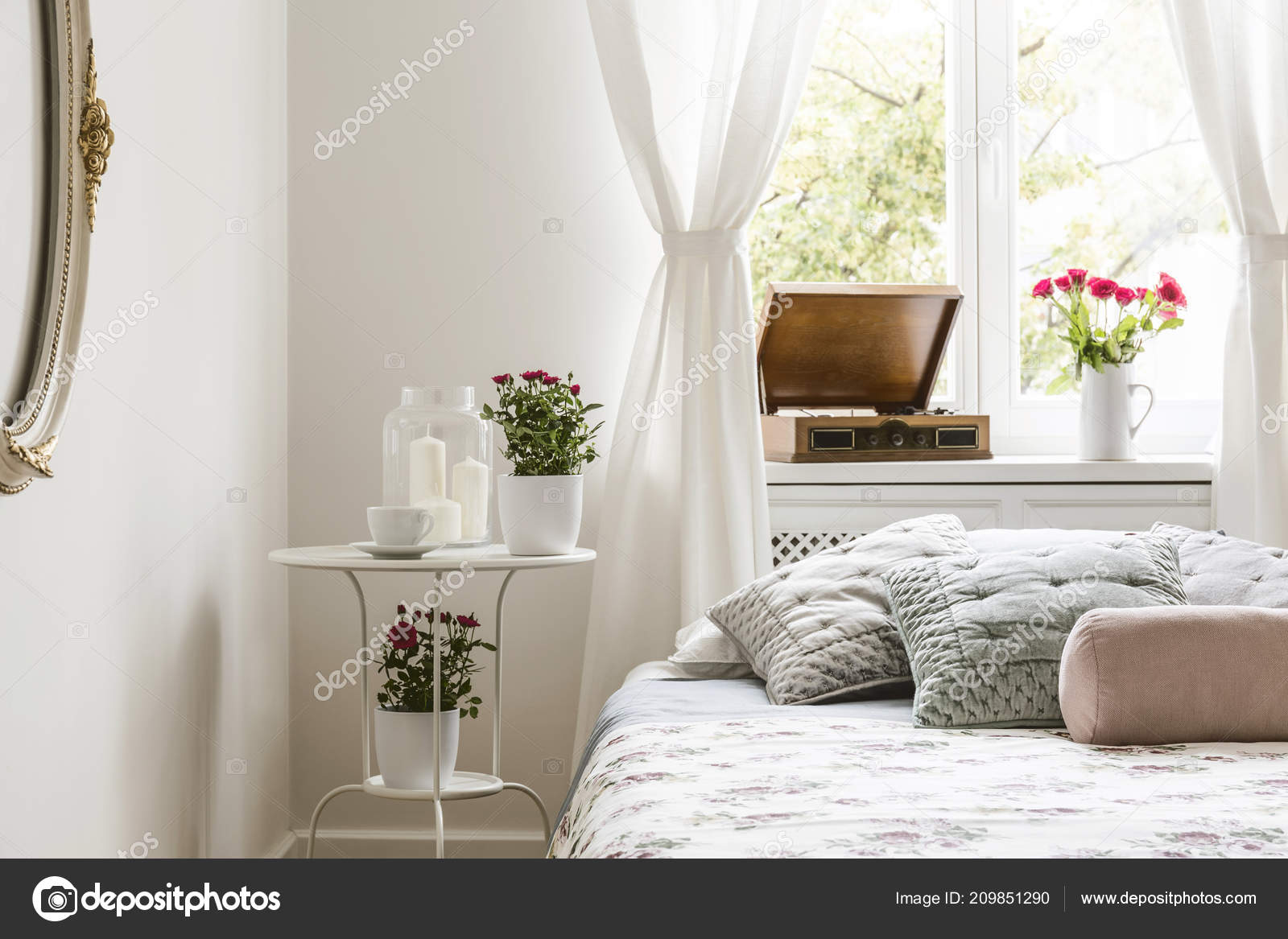 White Bedroom Interior Real Photo Bedside Table Tea Cup