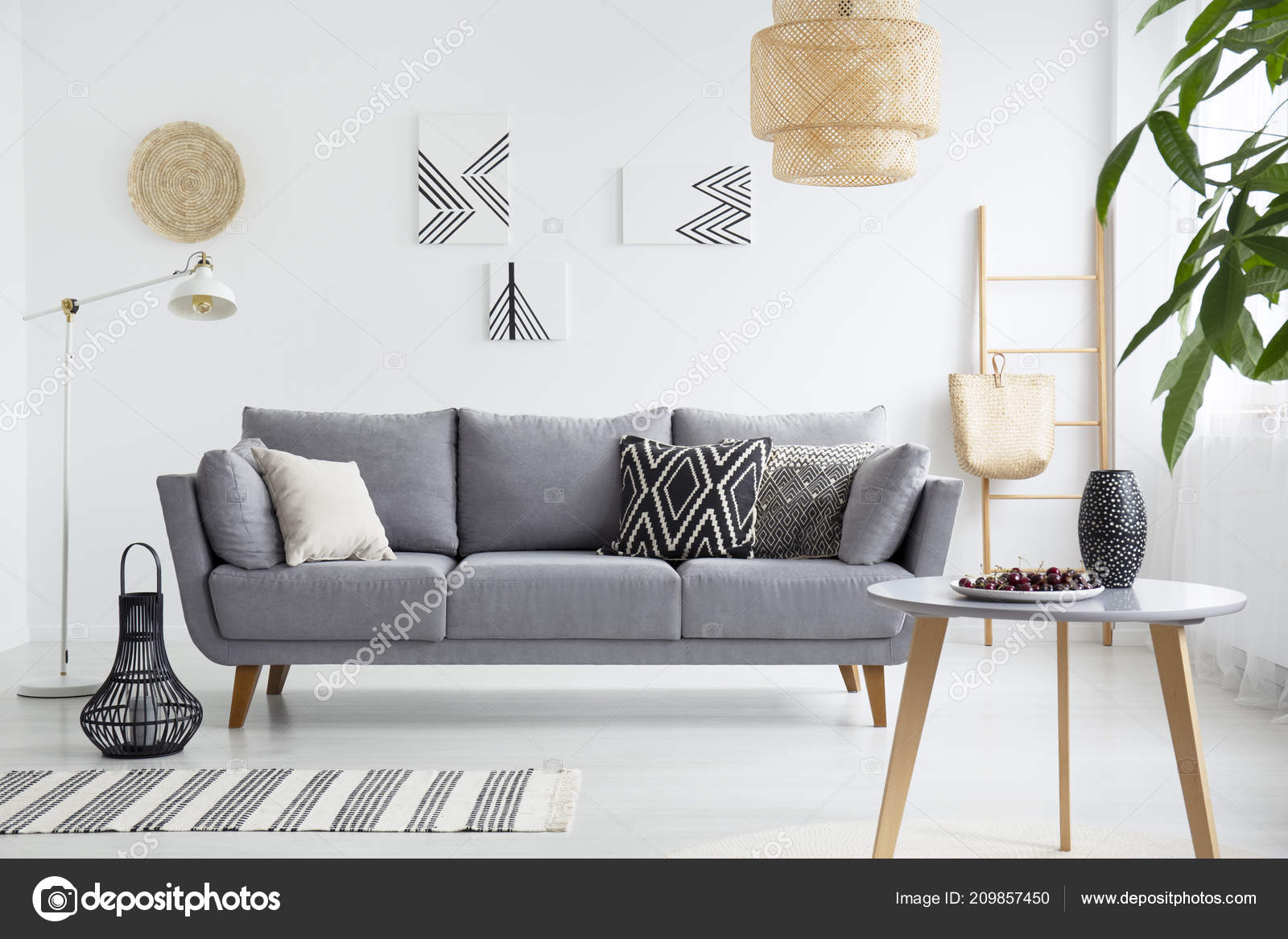 Real Photo Scandi Living Room Interior, Cushions For Living Room Couch