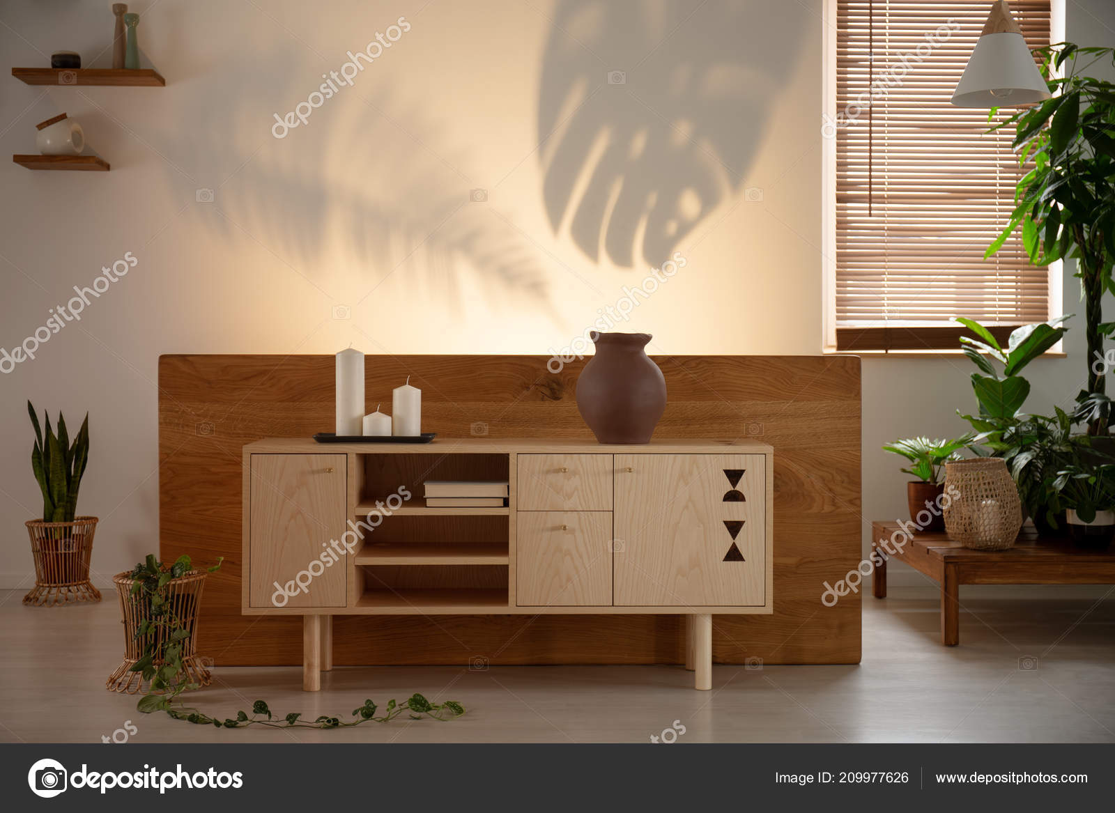 Candles Wooden Cupboard Bedroom Interior Plants Shadows Wall