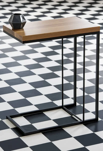 Real Photo Close Wood Metal End Table Black Geometric Small — Stockfoto