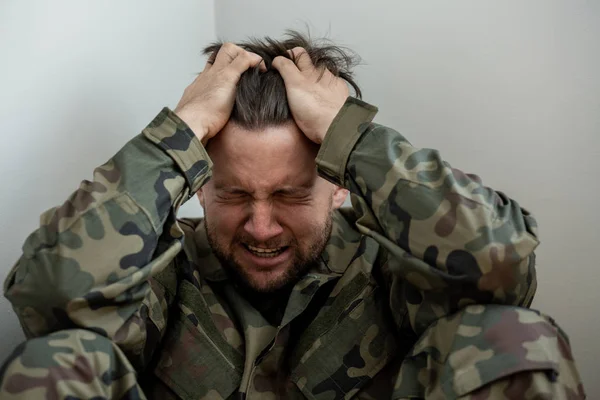 Crying Professional Soldier Depression Trauma War — Stock Photo, Image