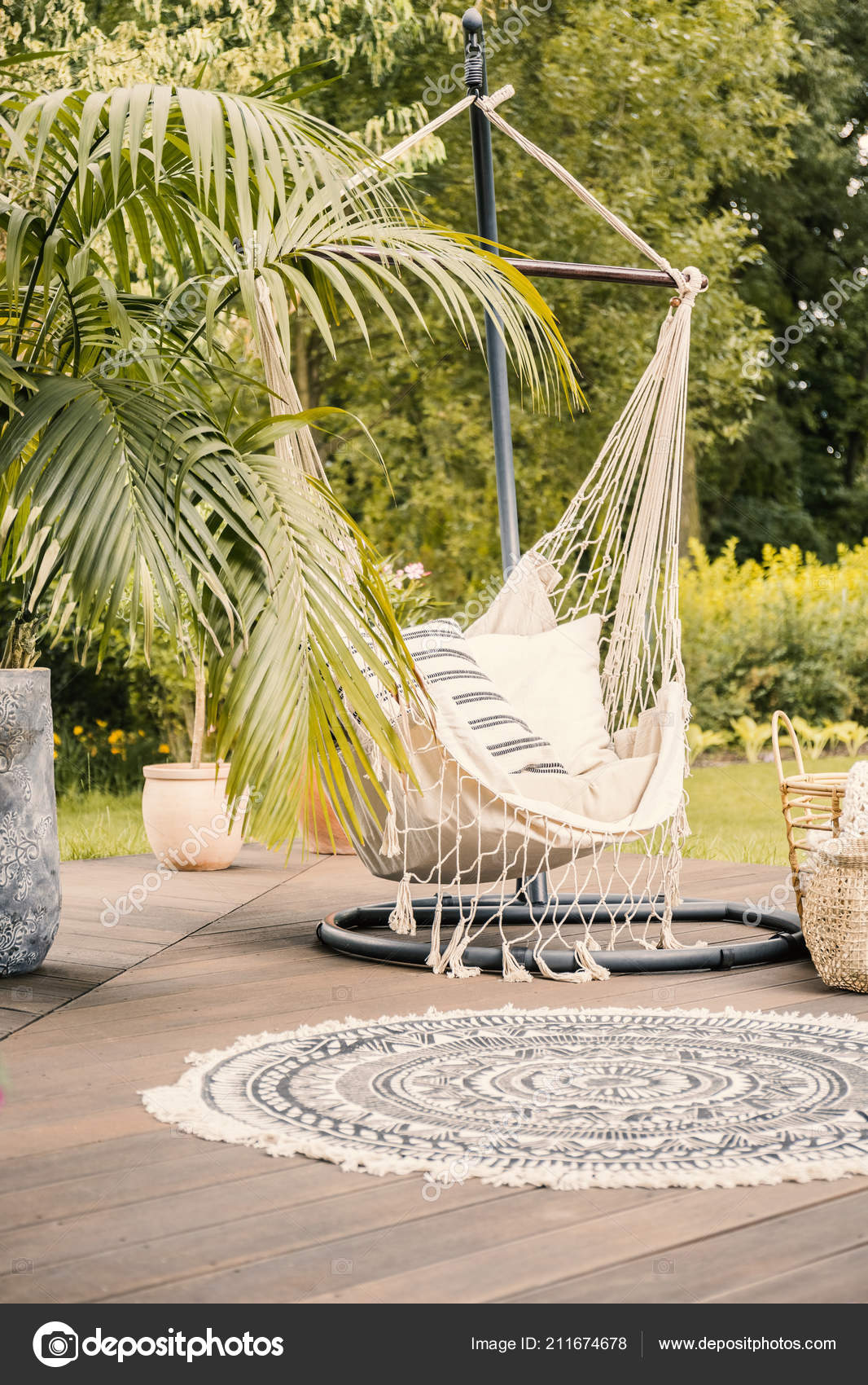 Cozy Hammock Pillows Deck Green Garden Summer Vacation Luxurious