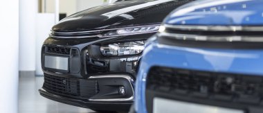 Özel bir showroom pahalı siyah araba Panoraması