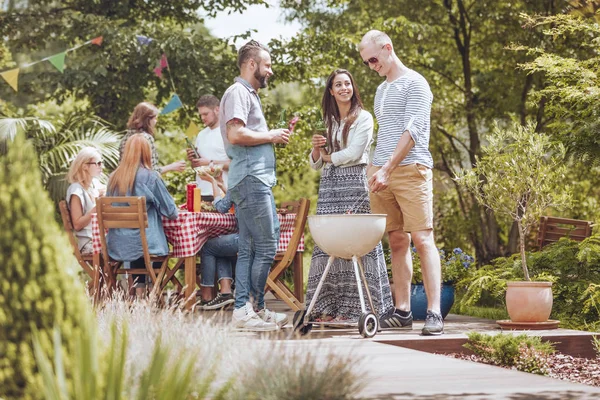 Grill Party Patio Group Friends Enjoying Time Garden — Stock Photo, Image