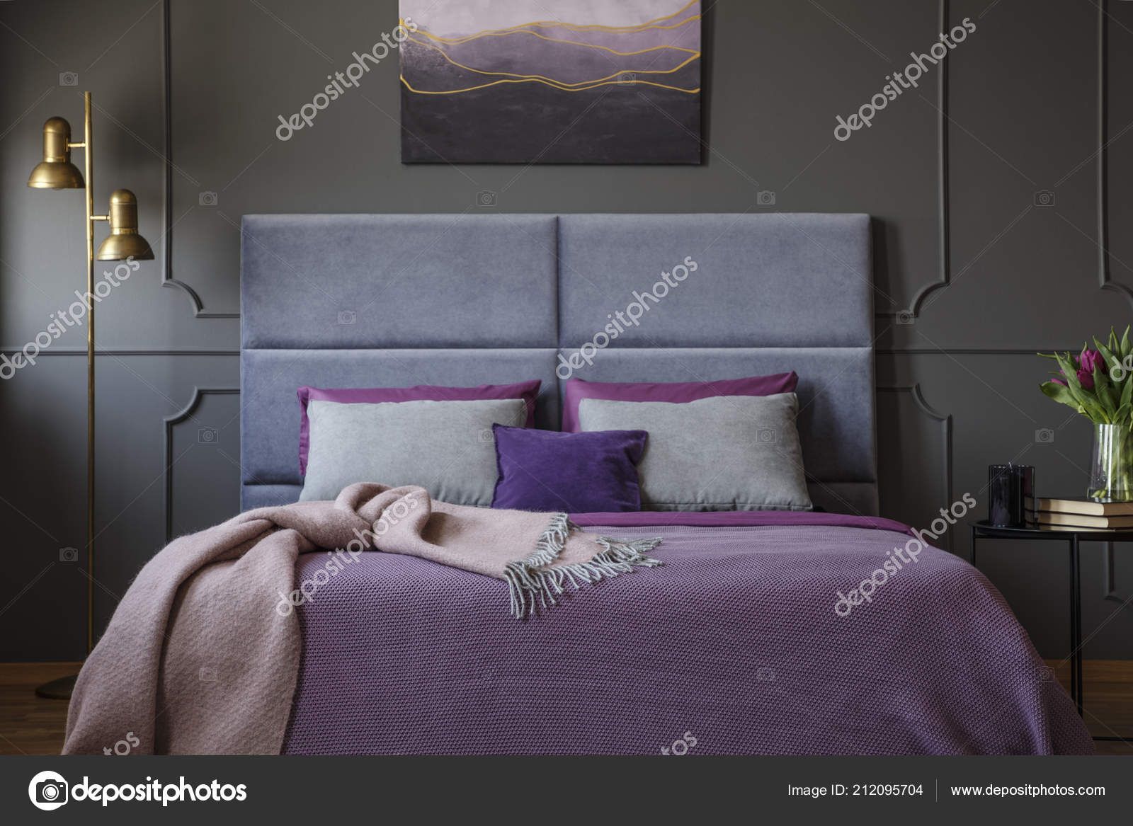 Close Stylish Luxurious Hotel Room Interior Pink Blanket