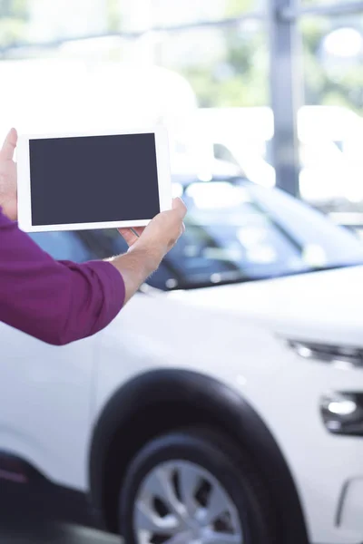 Mockup Seller Tablet Car Showroom Exclusive Vehicles — Stock Photo, Image