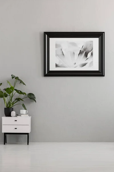 Planta Armario Blanco Interior Del Apartamento Gris Vacío Con Póster —  Fotos de Stock