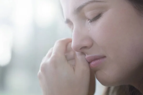 Close Face Crying Teenager Mental Disorder Blurred Background — Stock Photo, Image