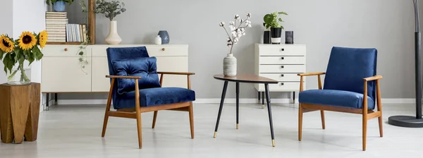 Real Photo Plant Vase Placed End Table Standing Two Navy — Stock Photo, Image