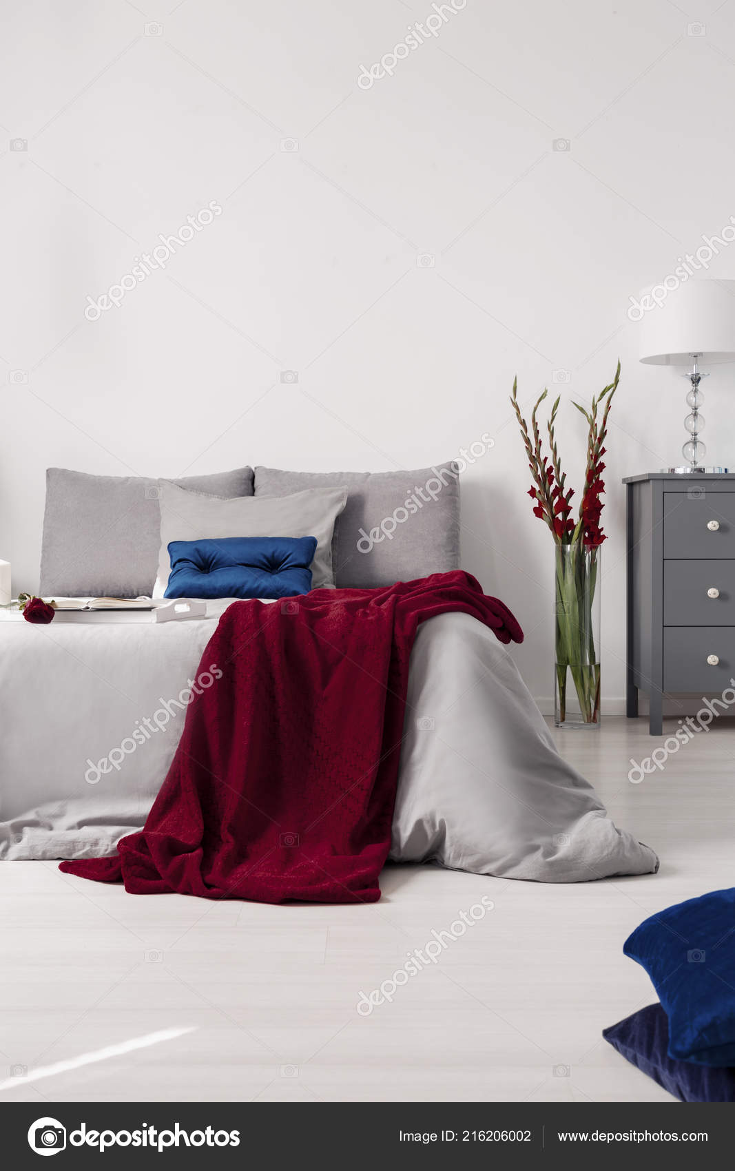 Eco Cotton Gray Sheets Pillows Burgundy Blanket Bed Romantic