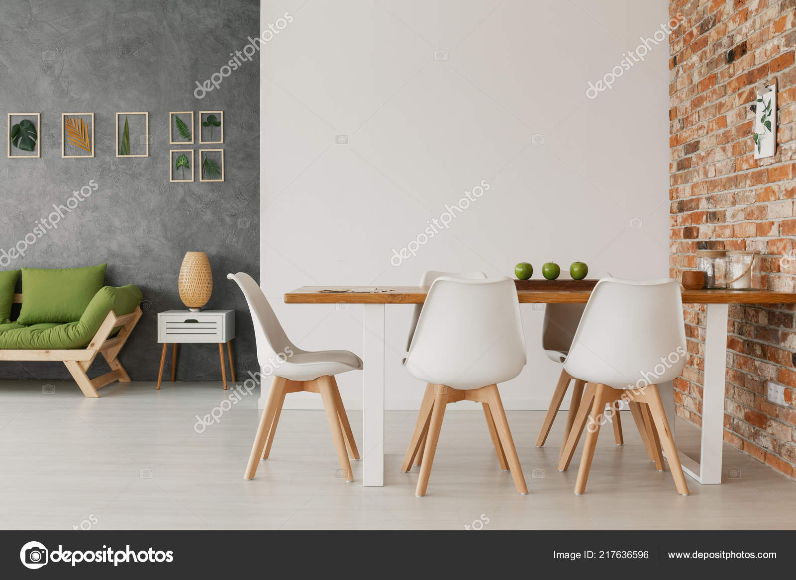 Hipster Open Space Loft Room Interior Wooden Dining Furniture Set