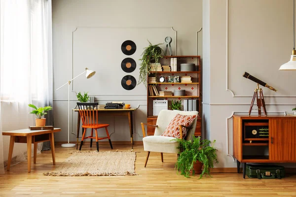 Chair Desk Armchair Wooden Table Retro Workspace Interior Vinyl Real — Stock Photo, Image