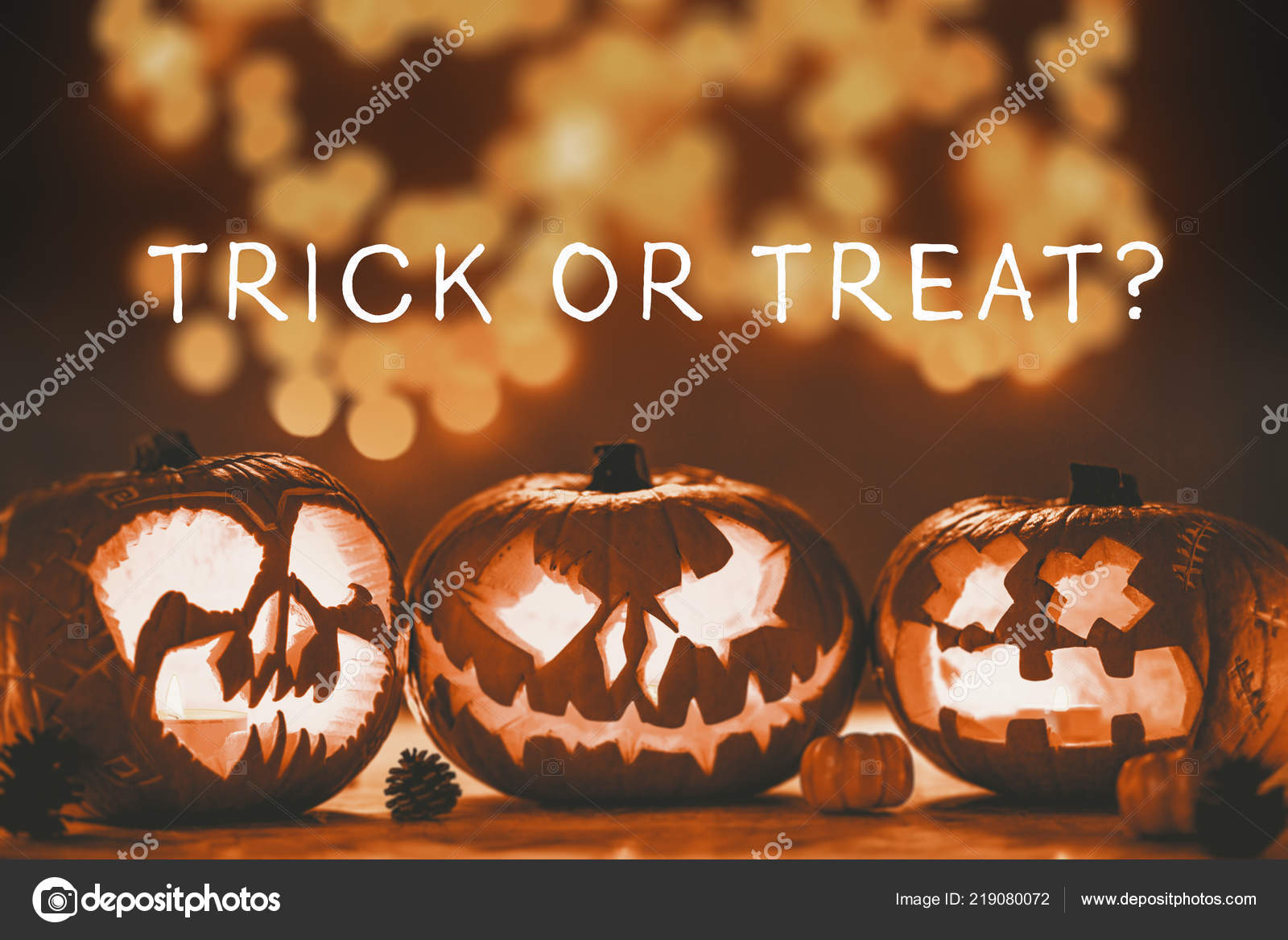Leyenda Trick Treat Foto Tres Jack Lanterns Espeluznantes