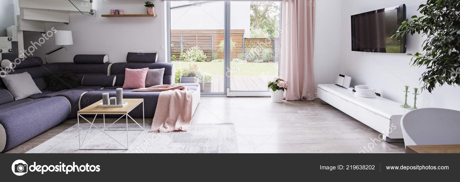 Panorama Modern Living Room Interior Window Corner Sofa