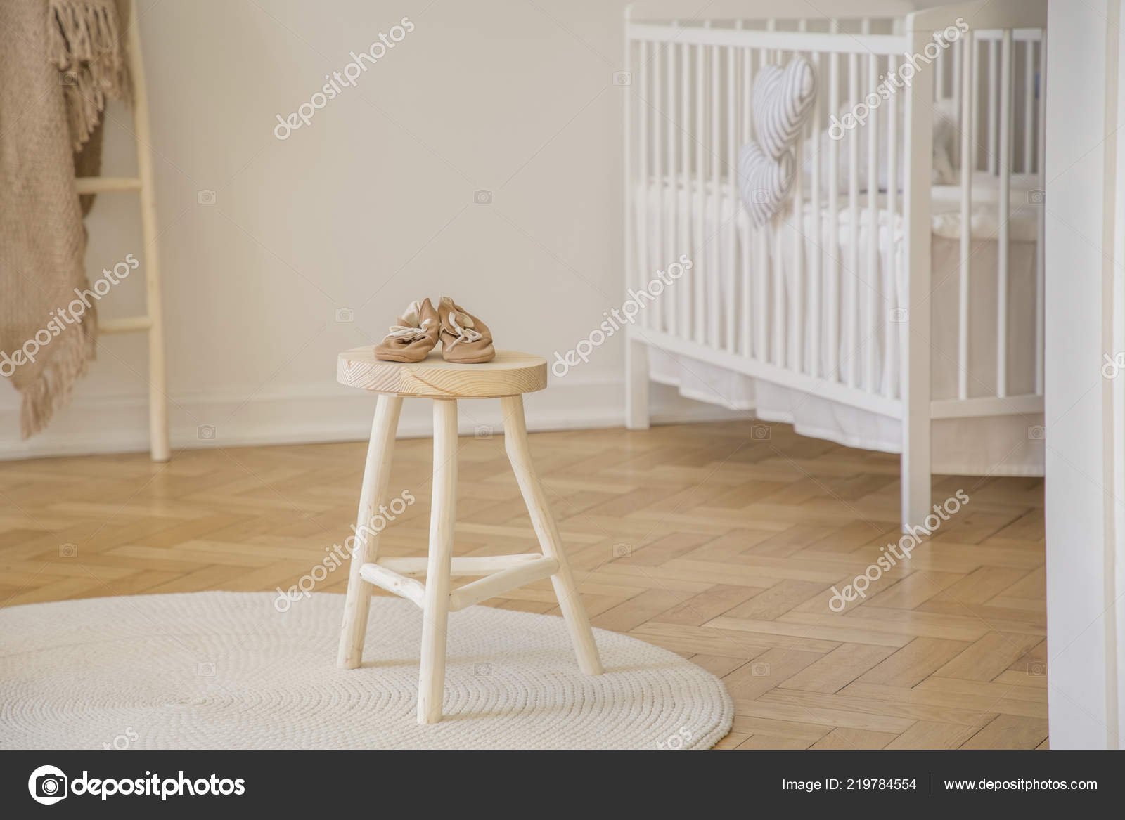 Real Photo Little Baby Shoes Placed Wooden Stool Standing White Stock Photo Image By C Photographee Eu 219784554