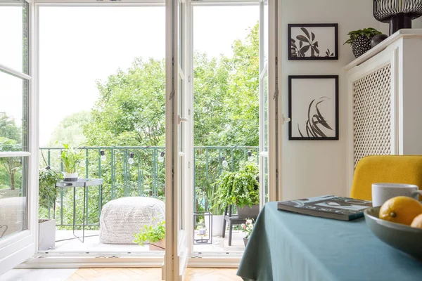 Uitzicht Vanaf Een Interieur Van Kamer Een Balkon Bomen — Stockfoto