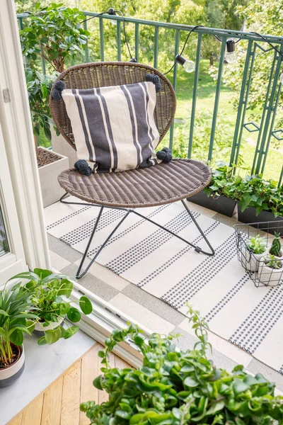 Relax Zone Balcony Chair Rug Plants Top View Real Photo — Stock Photo, Image