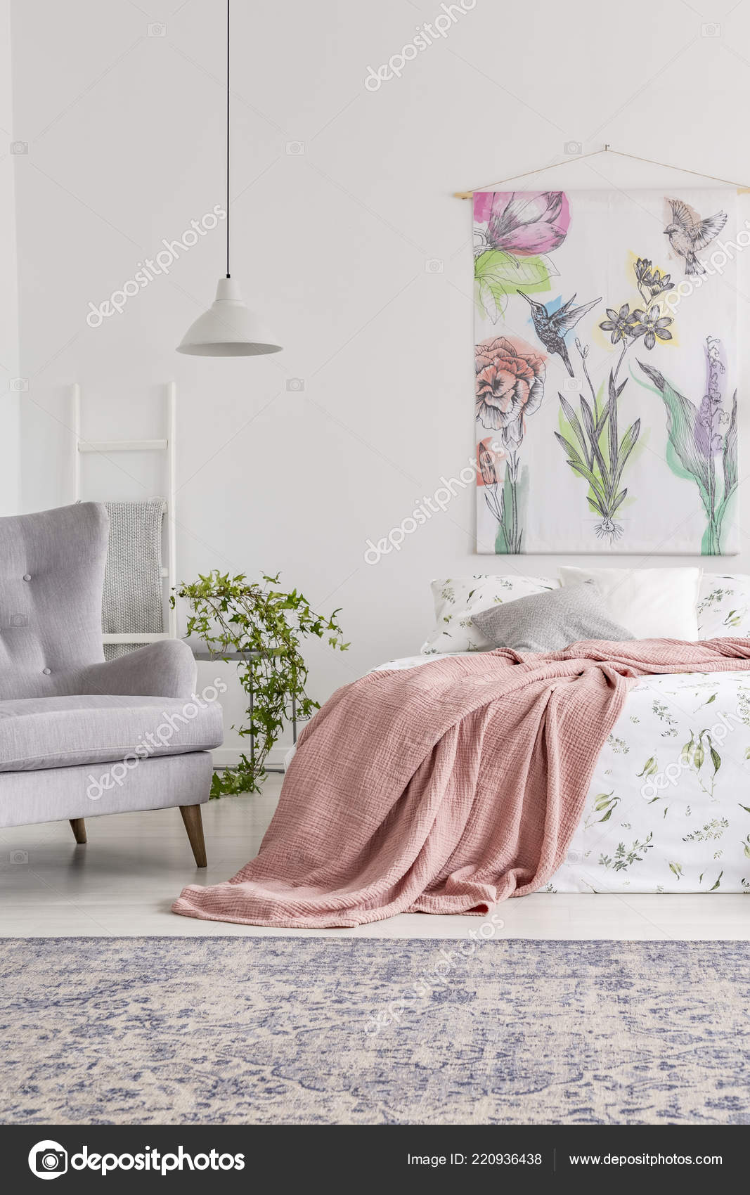 Peach Grey And White Bedroom Cozy Bedroom Interior Bed