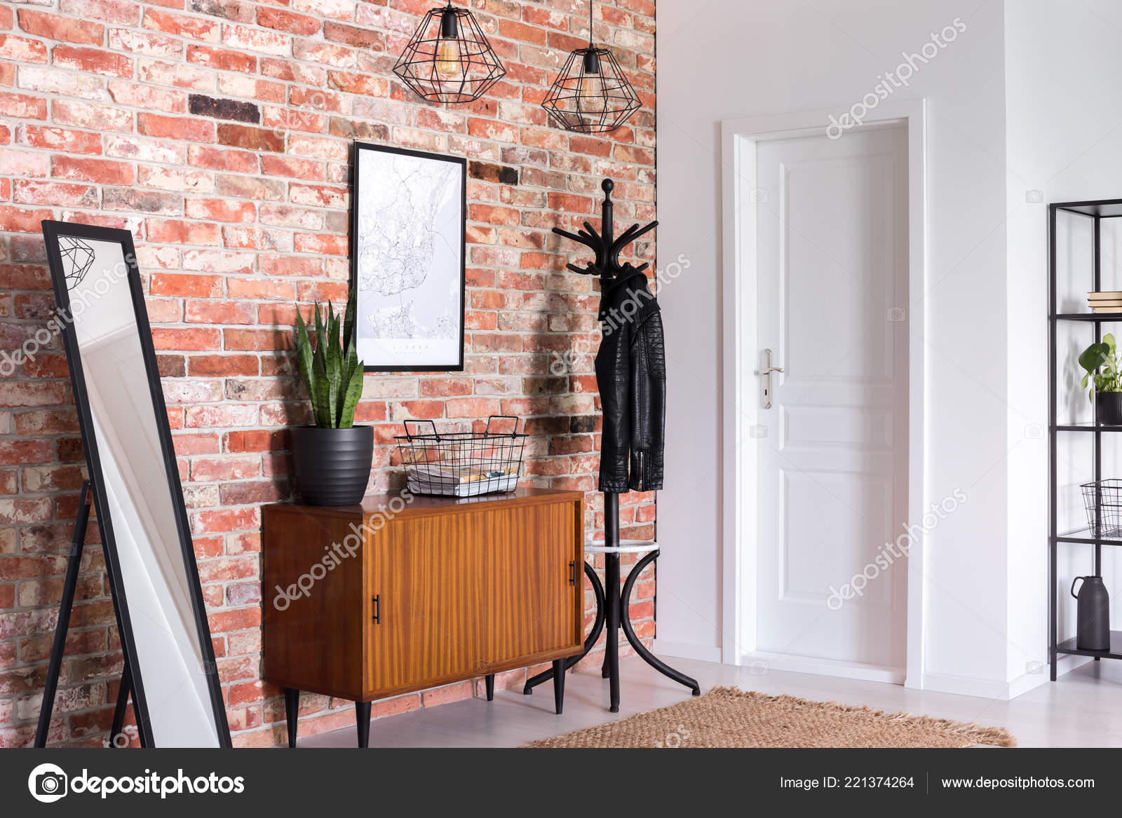 Mirror Next Wooden Cabinet Entrance Hall Interior White Door