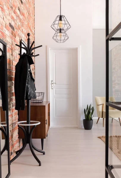 Tampilan Vertikal Aula Pintu Masuk Elegan Dengan Pintu Putih Dan — Stok Foto