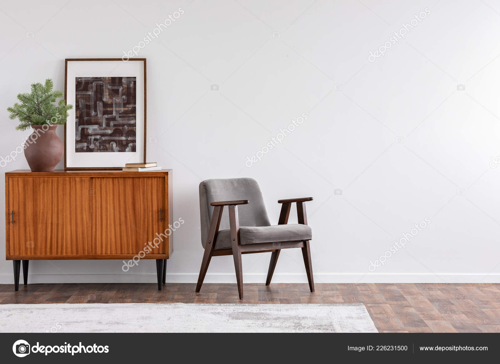 Vintage Living Room Interior Retro Furniture Poster Cabinet Real Photo Stock Photo Photographeeeu 226231500