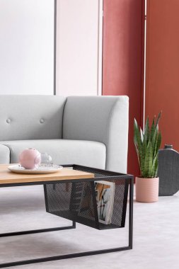 Şık salon iç, gerçek fotoğraf modern sehpa