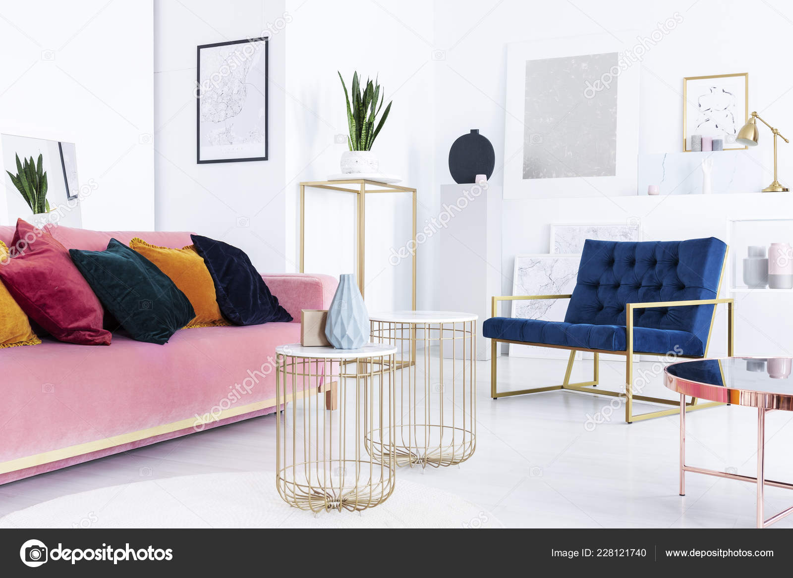 Photo Golden Tables Pink Sofa Pillows, Bright Pink Sofa Throw