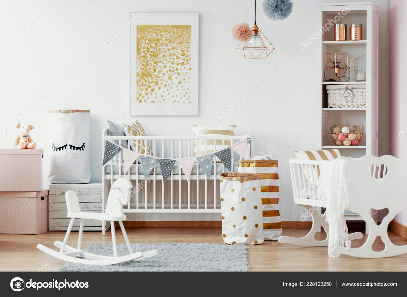 white and gold nursery