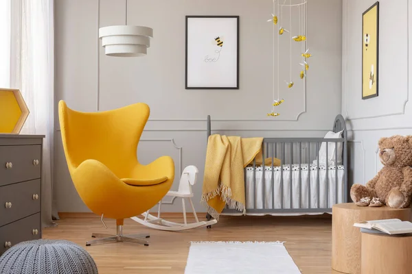 Yellow Egg Chair White Rocking Horse Sophisticated Baby Bedroom Wooden — Stock Photo, Image