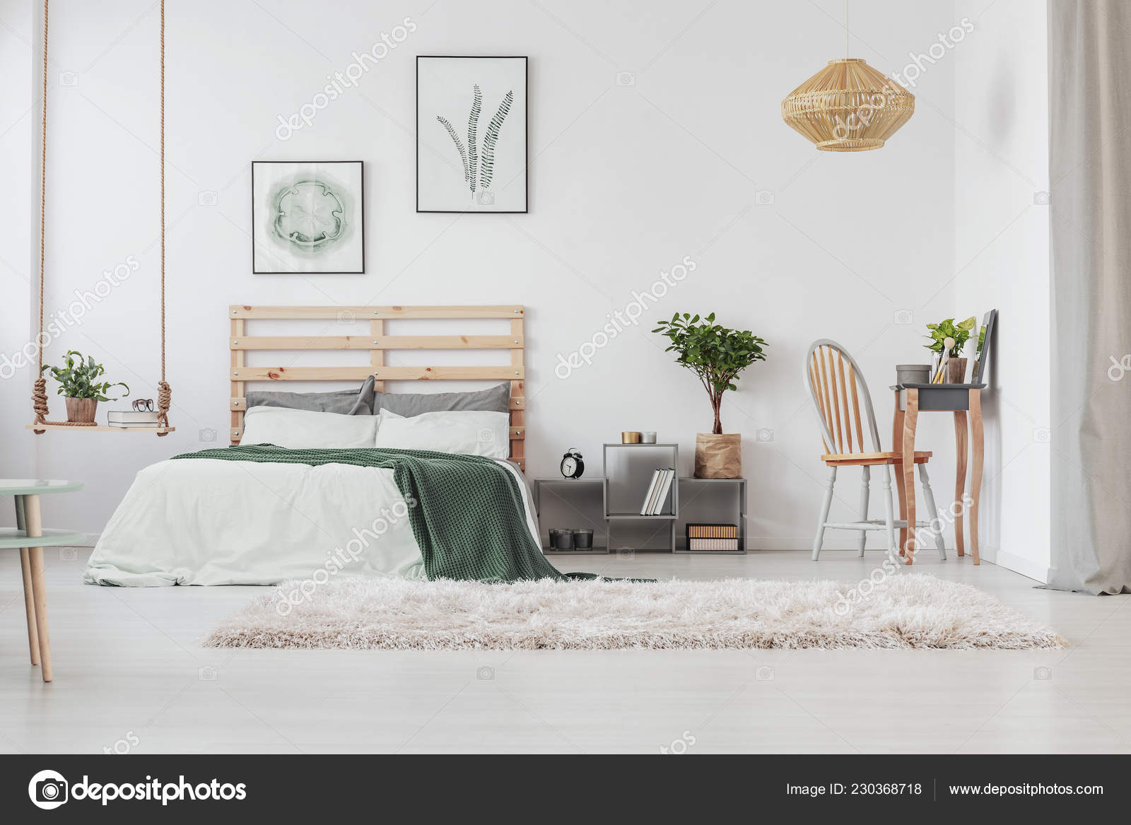 Scandinavian Bedroom Interior Elegant Dresser Warm Carpet Minimal
