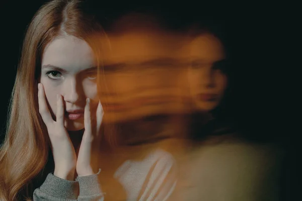 Pretty Young Redhead Girl Anxiety Disorder Hiding Her Face Mental — Stock Photo, Image