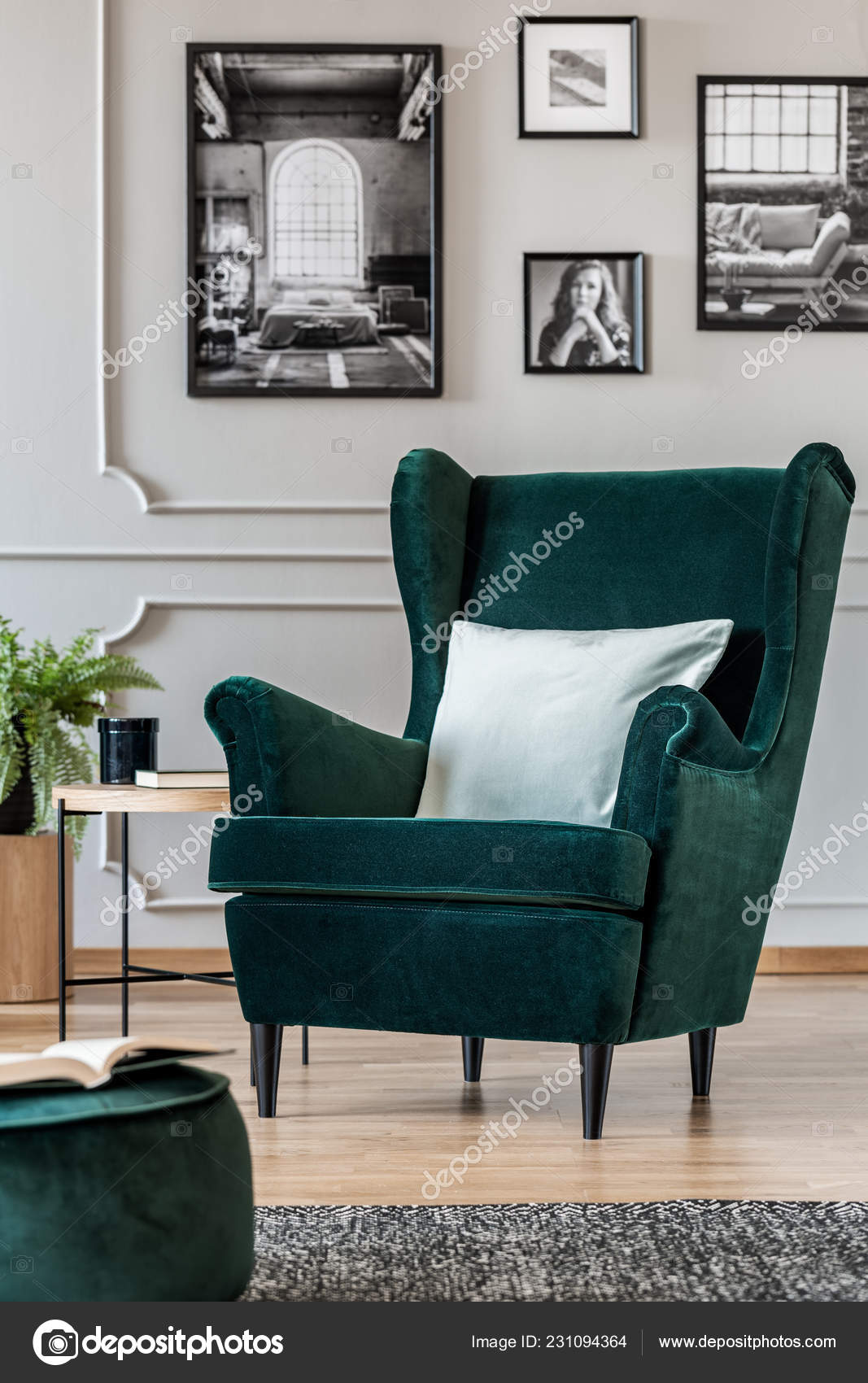 Pillow Emerald Green Armchair Elegant Living Room Interior