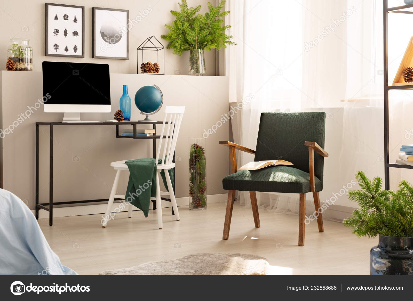 Green Retro Armchair Open Book Middle Forest Inspired Home Office