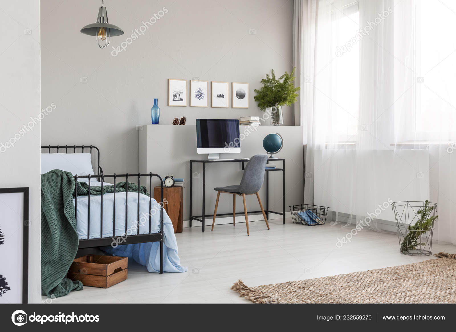 Graphics Empty Grey Wall Bright Teenager Bedroom Single