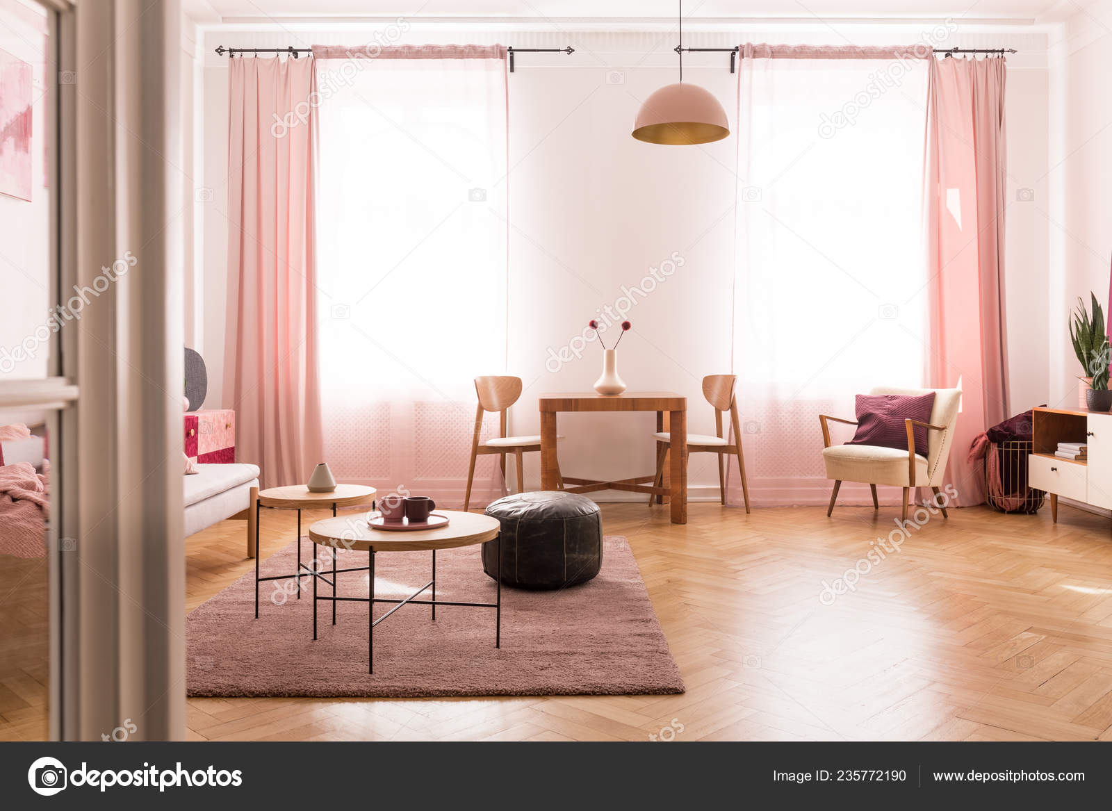 Dining Table Chair Middle Bright Pastel Pink Living Room