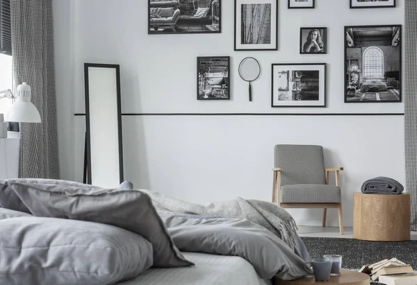 Galerie Photos Noir Blanc Sur Mur Intérieur Élégant Chambre Avec — Photo