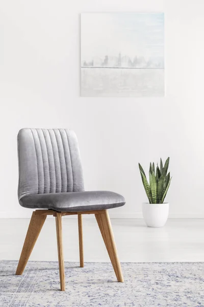 Grey Chair Carpet Minimal Living Room Interior Poster White Wall — Stock Photo, Image