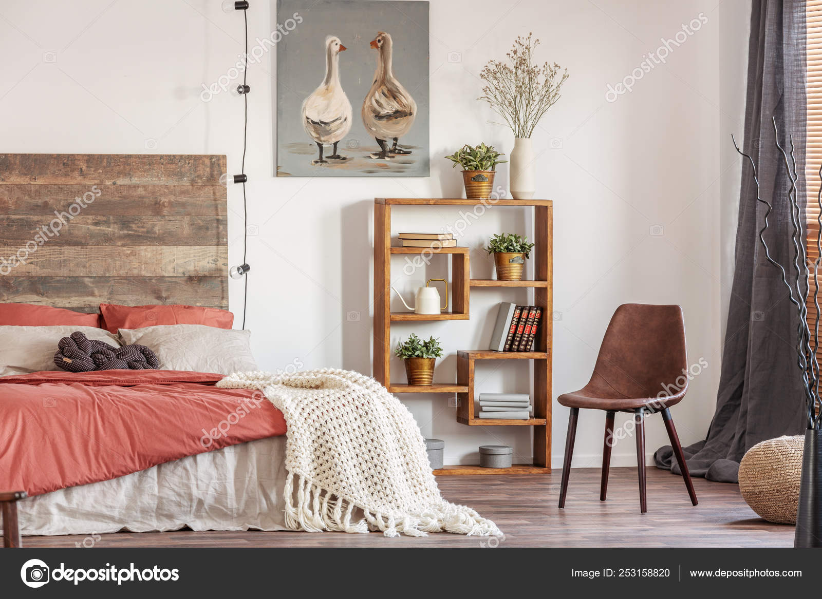 Beautiful Bedroom Interior With King Size Bed Wooden Headboard Stock Photo By Photographee Eu 253158820 King Size Bed Wooden Headboard Stock, White Wooden Headboards For King Size Beds