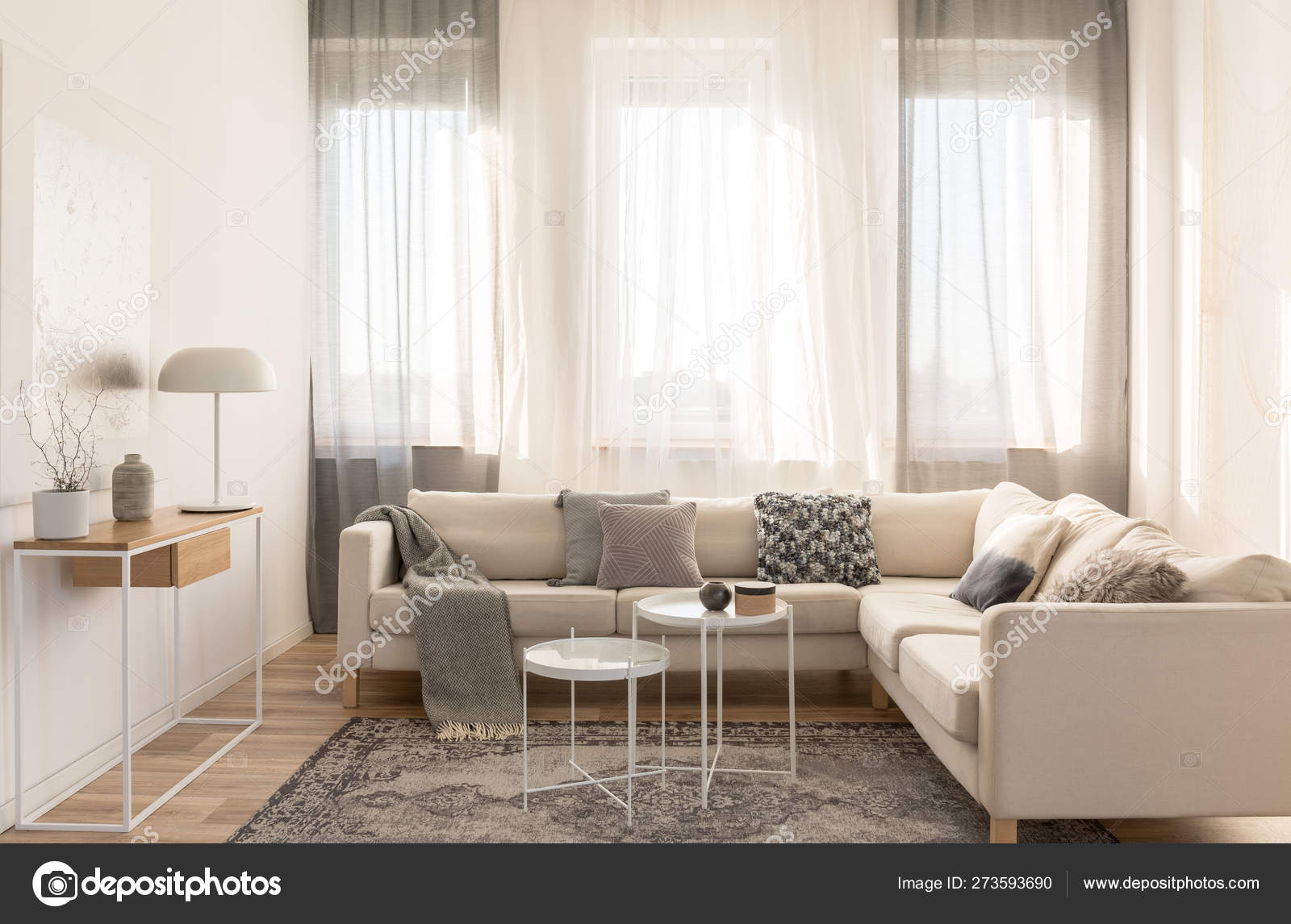 Beige Comfortable Corner Sofa With Grey, Beige Couch Living Room